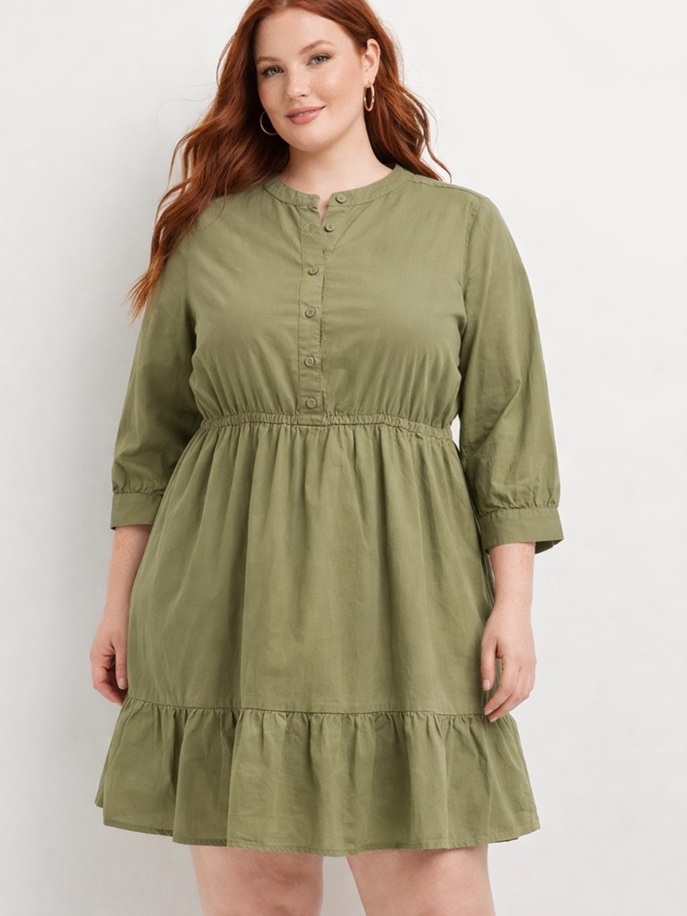 Torrid Mini Voile Mandarin Collar Dress Olive Green Size 3 3XL